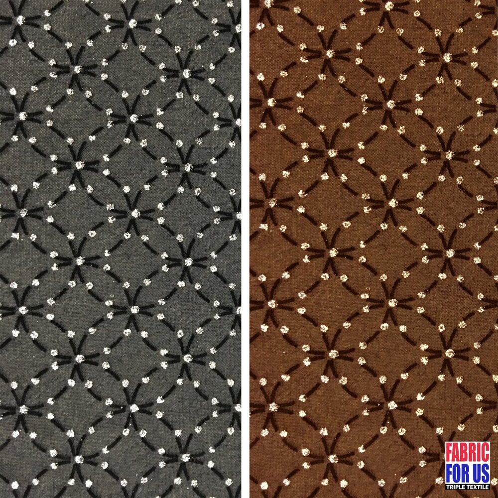 Flocking Mesh Stretch Sequin Fabric in Brown & Black Colors 64" Wide